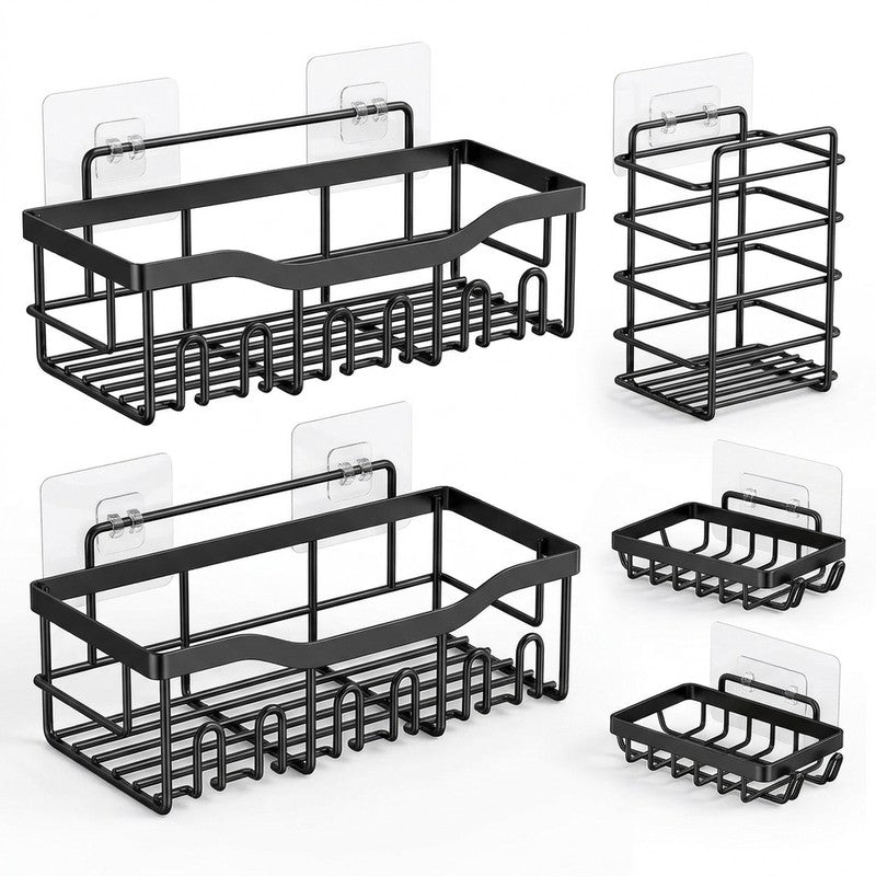 Raft de Baie NextWave® la set, 5 piese cu 2 rafturi pentru dus, 2 suporturi pentru sapun si 1 suport pentr — detaliu vizual 1