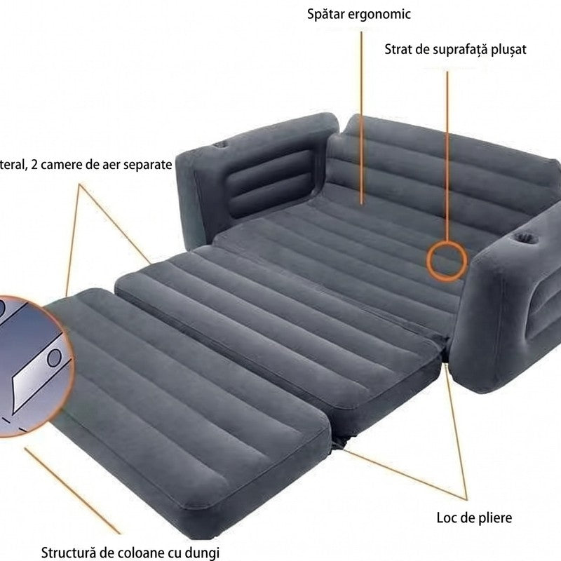 Canapea gonflabilă extensibilă NextWave®️, fotoliu dublu 2 în 1, spătar ergonomic cu susținere lombară, su — detaliu vizual 2