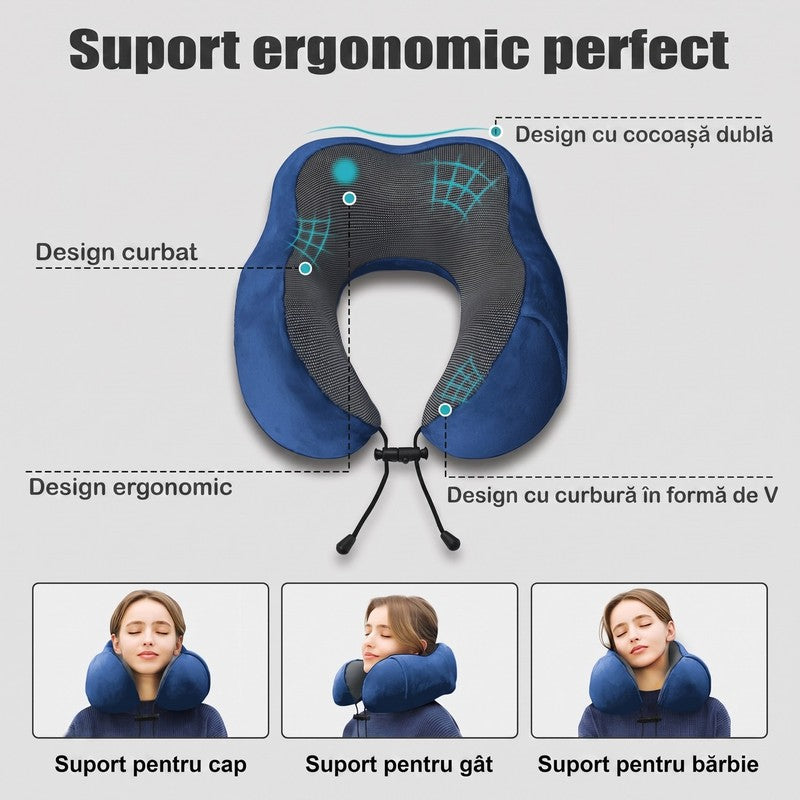 Pernă de călătorie pentru gât NextWave®️, suport ergonomic cervical, spumă cu memorie, husă din catifea de — detaliu vizual 2