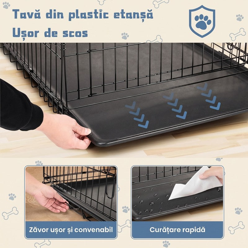 Cușcă pentru câini NextWave®️, design pliabil și portabil, 2 usi cu zăvor glisant robust, tavă detașabilă — detaliu vizual 2