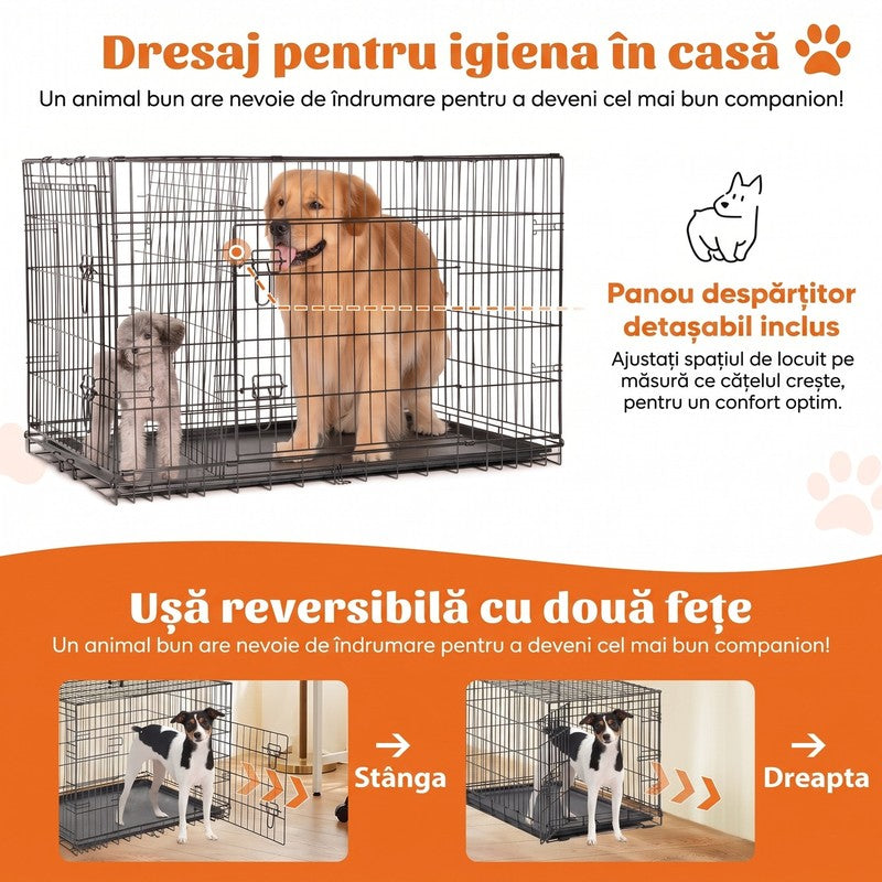 Cușcă pentru câini NextWave®️, pliabilă și portabilă, 2 uși cu zăvor glisant dublu, tavă etanșă, cadru rez — detaliu vizual 2