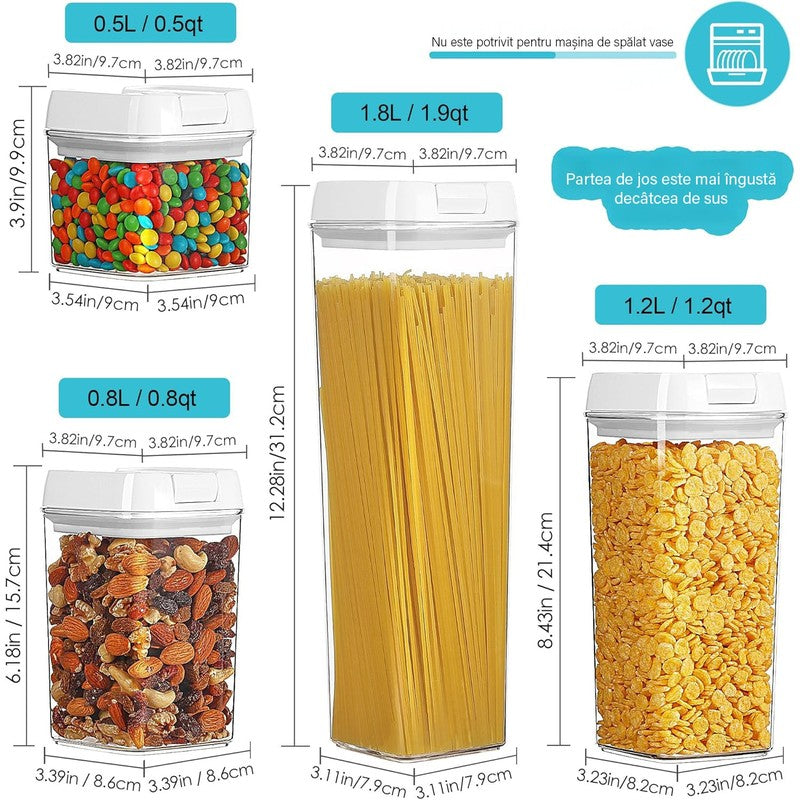 Set 7 cutii pentru depozitare alimente NextWave® – plastic alimentar transparent, fara BPA, inchidere erme — detaliu vizual 2