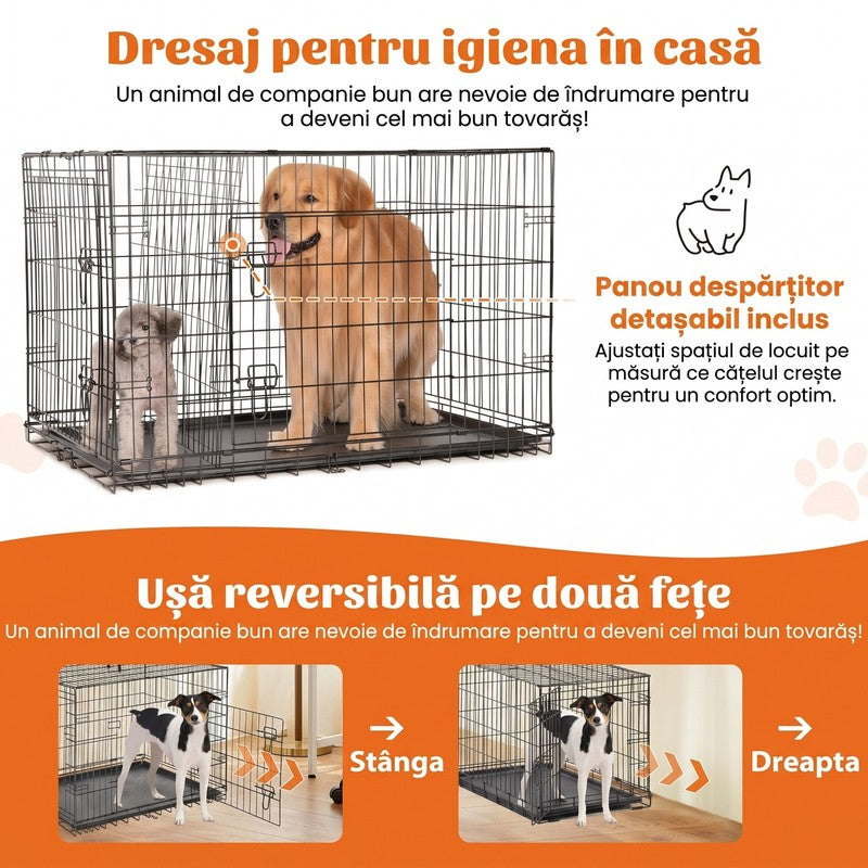 Cușcă pentru câini NextWave®️, design pliabil și portabil, 2 uși cu închidere sigură, tavă detașabilă etan — detaliu vizual 2