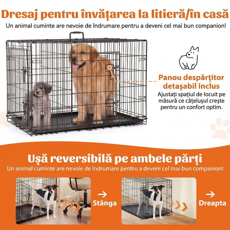 Cușcă pliabilă pentru câini NextWave®️, 2 uși cu zăvoare glisante sigure, panou despărțitor inclus, tăviță — detaliu vizual 2