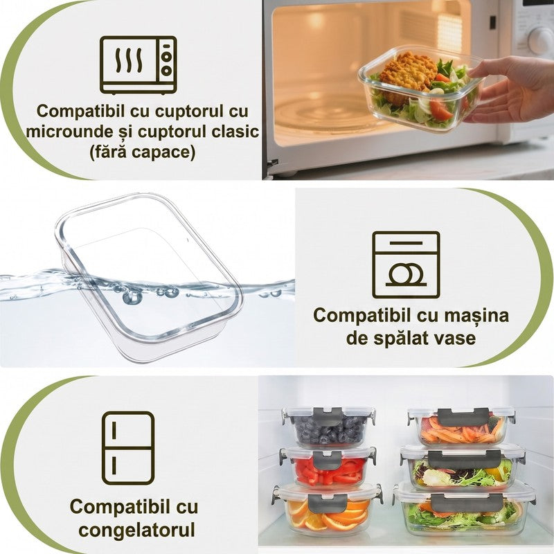 Set 15 Caserole Alimentare din sticla NextWave®️ Capace Etanse, Depozitare Frigider si Congelator, Potrivi — detaliu vizual 2