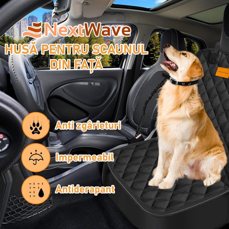 Husa scaun auto protectie si transport animale NextWave®️, caini si pisici ofera protectie scaun fata, uni — detaliu vizual 2