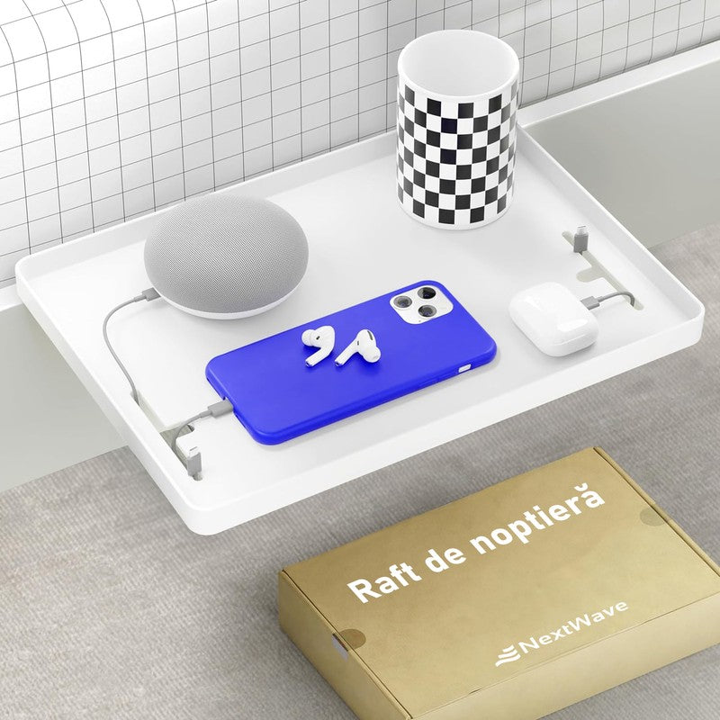 Raft pentru pat NextWave®️, cu suport pentru telefon, tableta si obiecte, incarcator, prindere incorporata — detaliu vizual 2