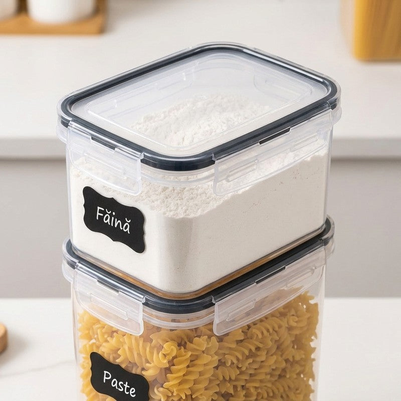 Set 8 cutii depozitare alimente NextWave® – plastic alimentar transparent fara BPA, inchidere ermetica cu — detaliu vizual 2