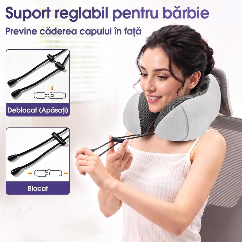 Pernă de călătorie pentru gât NextWave®️, suport ergonomic 360° pentru cap și bărbie, cataramă reglabilă, — detaliu vizual 2