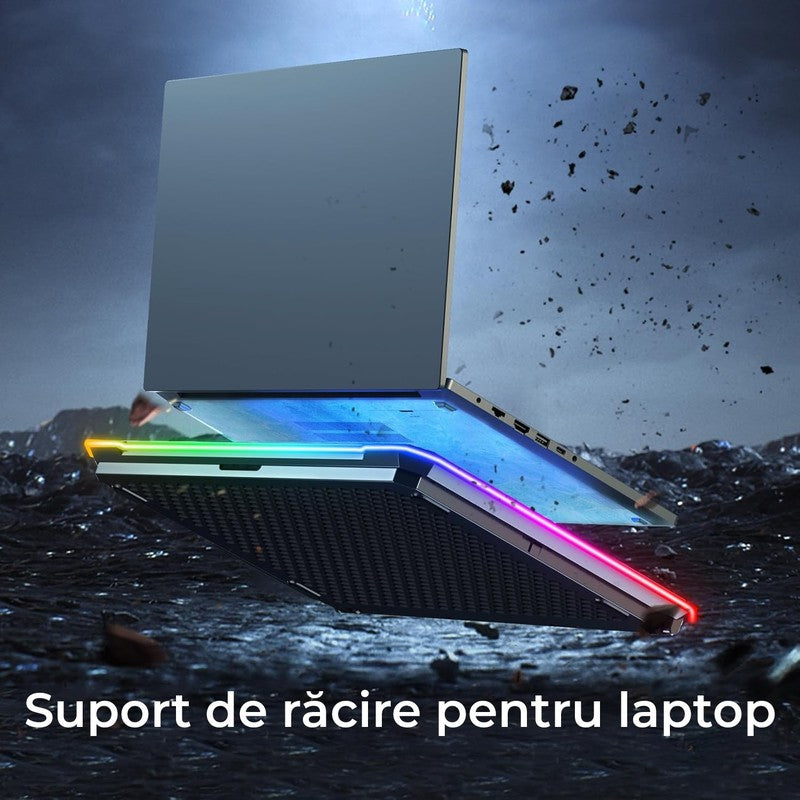 Stand De Racire pentru Laptop BeGenius® cu Suport pentru Telefon, 6 Ventilatoare ultra Silentioase, Cooler — detaliu vizual 2