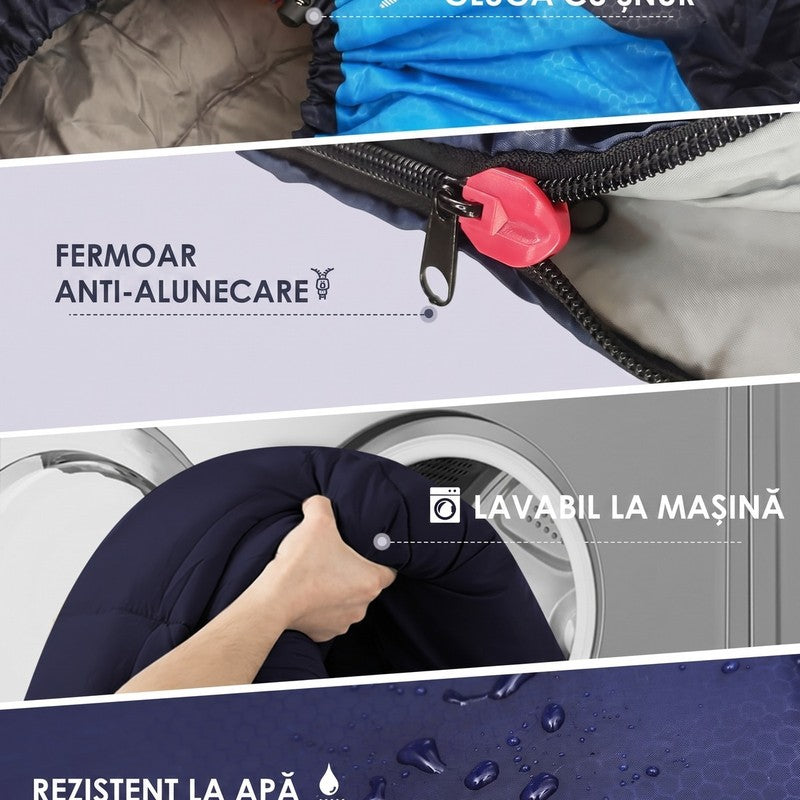 Sac de dormit NextWave®️, 3 sezoane, impermeabil și respirabil, glugă cu șnur, fermoar la picioare pentru — detaliu vizual 2