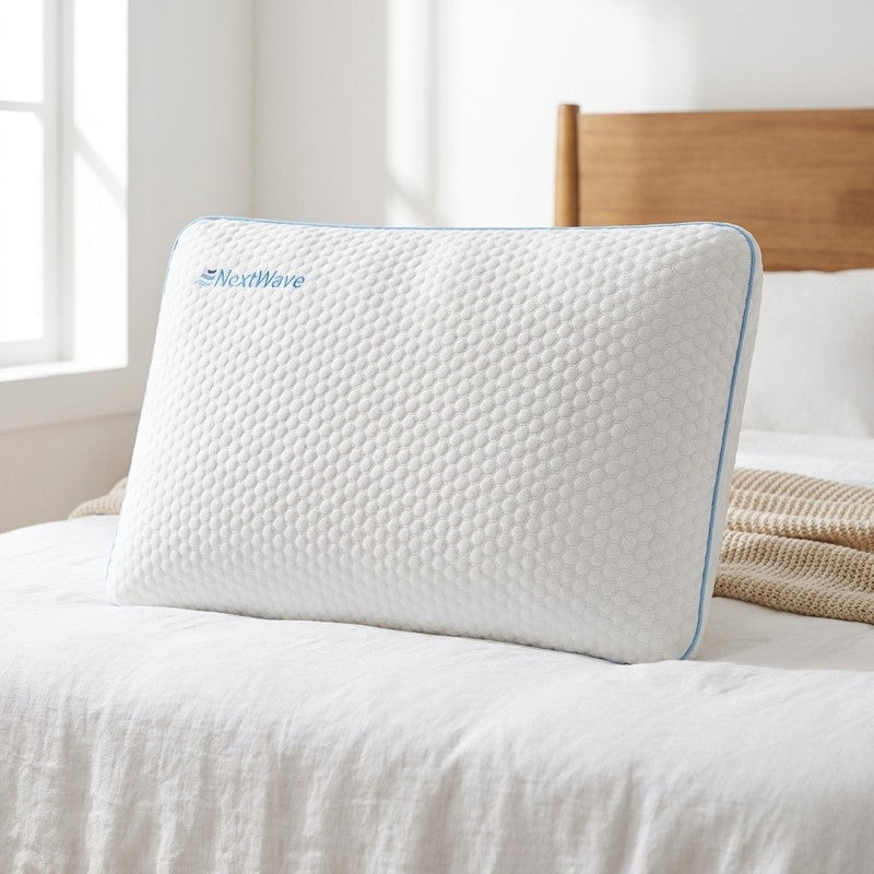 Perna ortopedica pentru dormit NextWave, Spuma cu Memorie cu gel ventilata, Husa detasabila cu 2 zone term — detaliu vizual 2