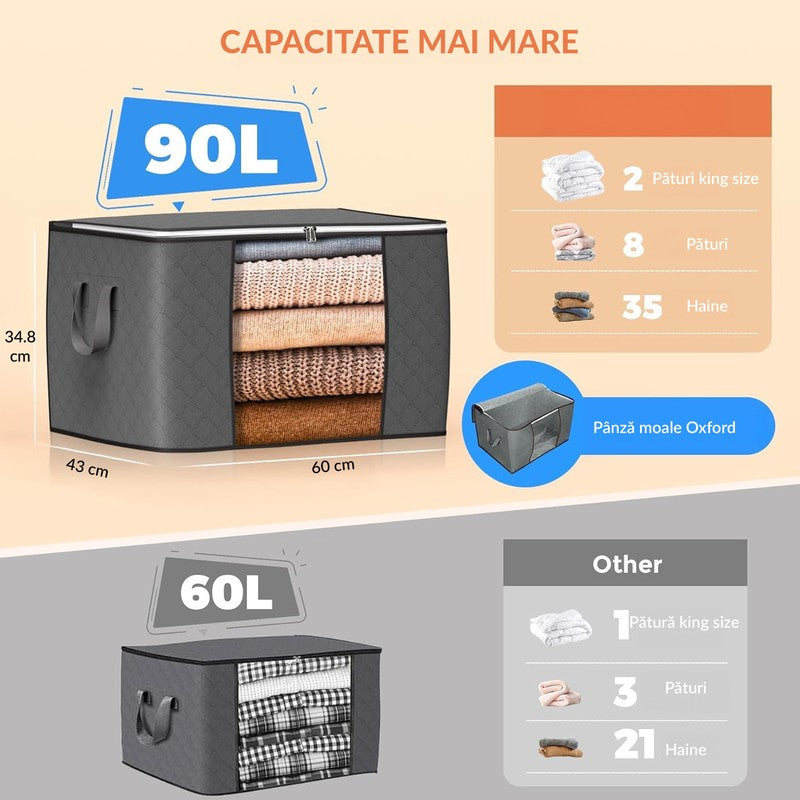 Set 8 huse depozitare cu fermoar NextWave®️, Organizator pentru haine, Cu fereastra transparenta, Rezisten — detaliu vizual 2