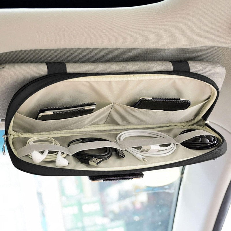 Organizator parasolar auto NextWave® din piele ecologica PU, 7 compartimente, buzunar cu fermoar, buzunar — detaliu vizual 2