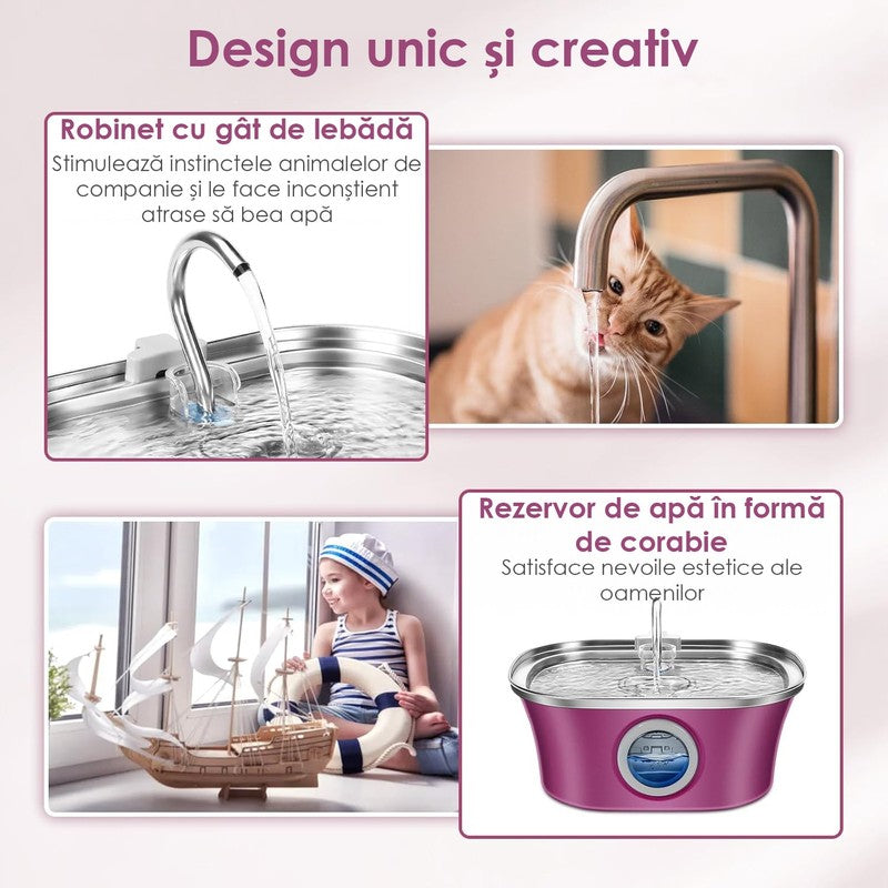 Fantana Apa Pisici si Caini NextWave®, Dispenser Automat cu fereastra mare pentru nivelul apei, purificare — detaliu vizual 2