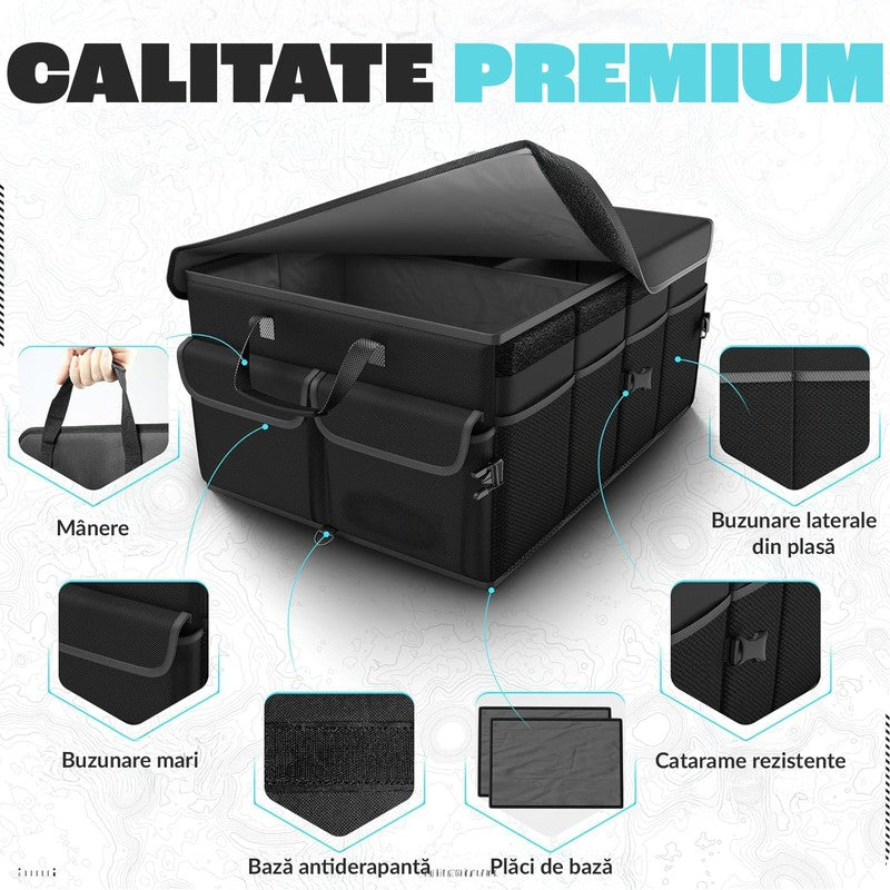 Organizator portbagaj auto pliabil NextWave®️, capacitate mare 55×40×26 cm, compartimentare cu separator d — detaliu vizual 2
