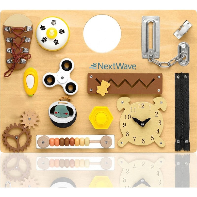 Placa educativa din lemn NextWave® tip Montessori – jucarie senzoriala cu 14 activitati interactive pentru — detaliu vizual 2