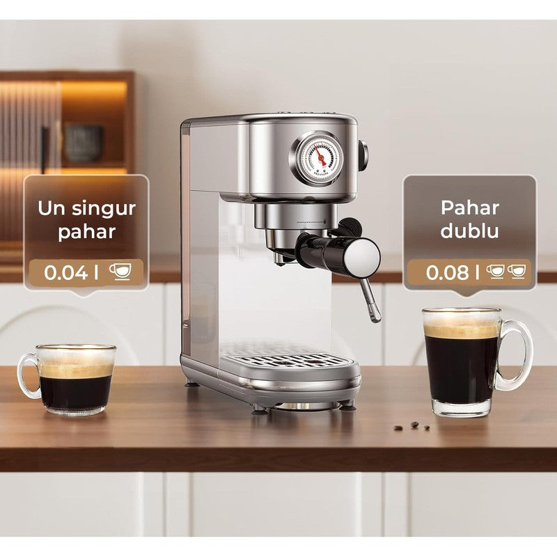 Espressor profesional NextWave® 20 bari, 1350W, rezervor 1.3L, din otel inoxidabil, spumator lapte integra — detaliu vizual 2
