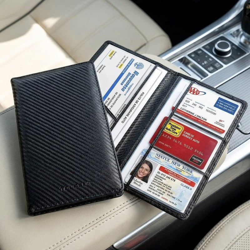 Organizator documente auto NextWave®, pentru talon, asigurare, permis si carduri, 6 compartimente cu feres — detaliu vizual 2