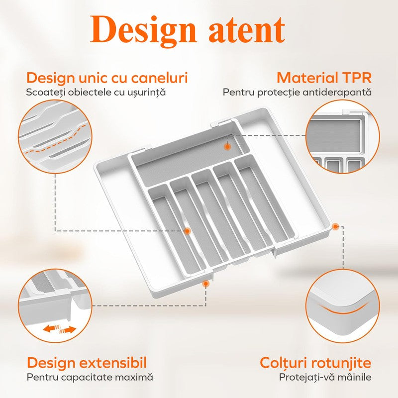 Organizator extensibil pentru tacamuri si ustensile de bucatarie NextWave® – suport sertar ajustabil 33–57 — detaliu vizual 2