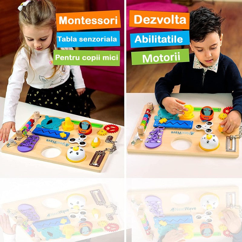 Placa senzoriala NextWave®, tabla de activitati Montessori din lemn cu 14 activitati educationale pentru i — detaliu vizual 2
