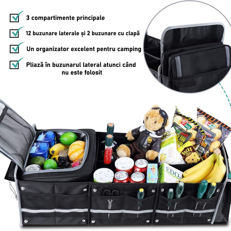 Organizator portbagaj auto cu Geanta Termica NextWave®️ si chingi de ancorare, Multifunctional, Pliabil, 6 — detaliu vizual 2