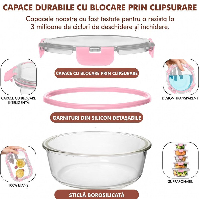 Set 15 Caserole Alimentare din sticla NextWave®️ Capace Etanse, Depozitare Frigider si Congelator, Potrivi — detaliu vizual 2