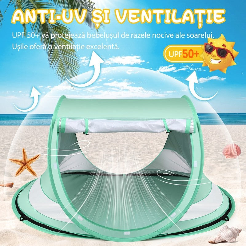 Cort de plaja pentru bebelusi NextWave®️, protectie solara UPF 50+, deschidere pop-up automata, plasa resp — detaliu vizual 3