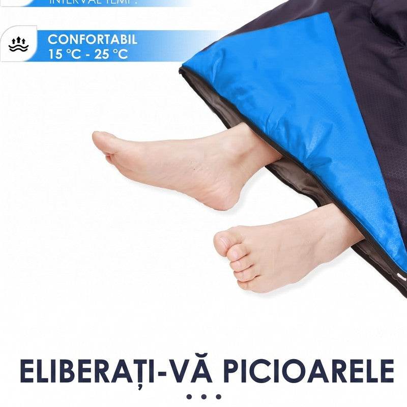 Sac de dormit NextWave®️, 3 sezoane, impermeabil și respirabil, glugă cu șnur, fermoar la picioare pentru — detaliu vizual 3