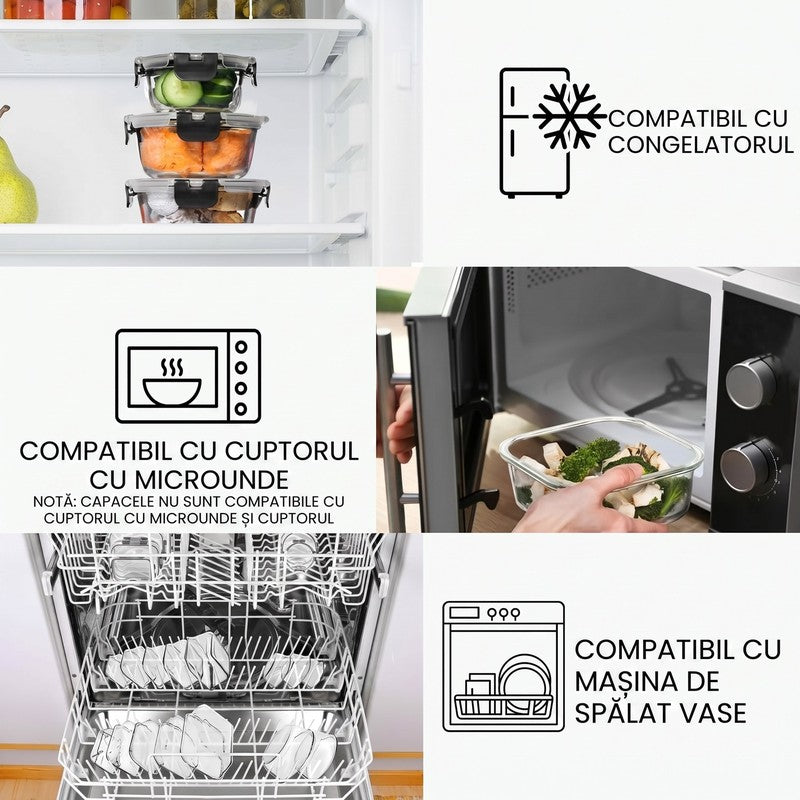 Set 15 Caserole Alimentare din sticla NextWave®️ Capace Etanse, Depozitare Frigider si Congelator, Potrivi — detaliu vizual 3