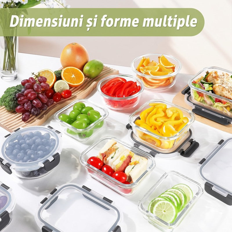 Set 15 Caserole Alimentare din sticla NextWave®️ Capace Etanse, Depozitare Frigider si Congelator, Potrivi — detaliu vizual 3