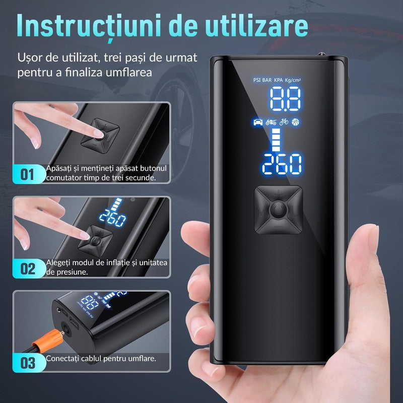 Compresor Auto Portabil Digital NextWave cu accumulator, 150PSI/10 Bari, Baterie Reincarcabila, pentru Anv — detaliu vizual 3