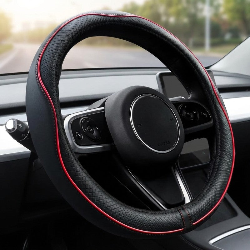 Husa volan auto NextWave®, din piele ecologica din microfibra, interior antiderapant din cauciuc, cusaturi — detaliu vizual 3