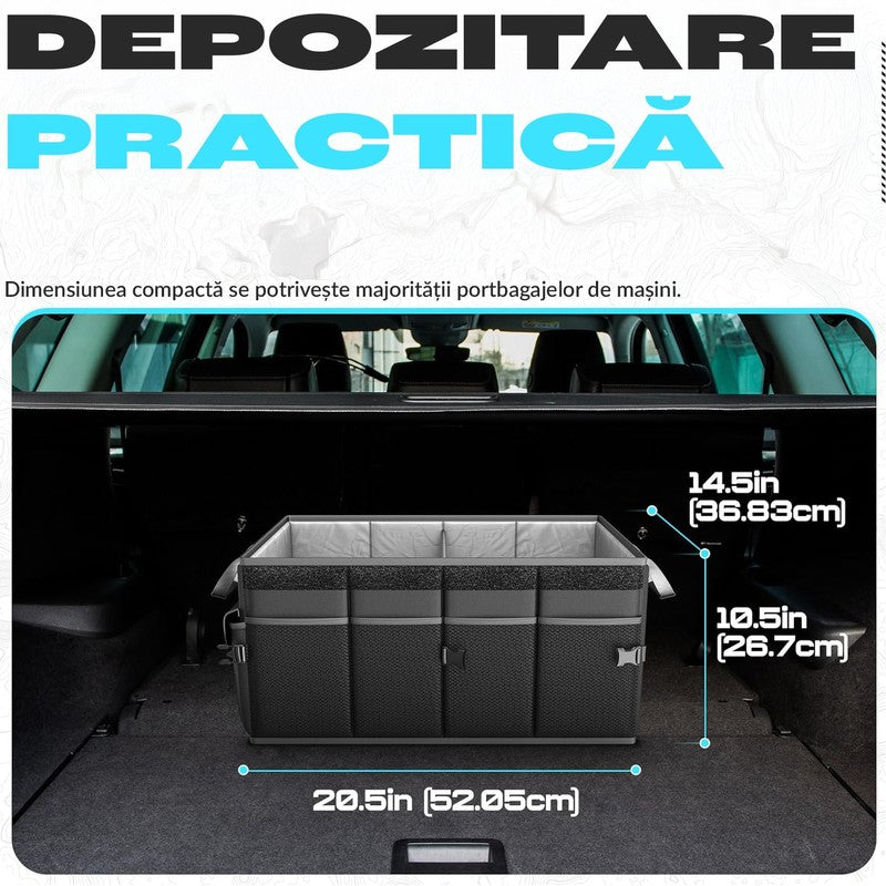 Organizator portbagaj auto pliabil NextWave®️, capacitate mare 55×40×26 cm, compartimentare cu separator d — detaliu vizual 3