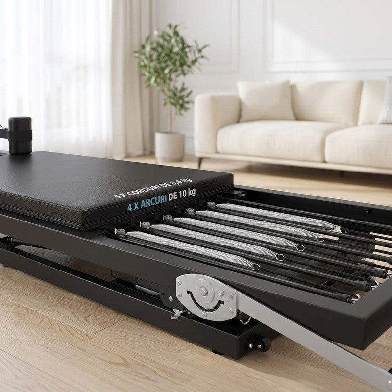 Aparat Pilates Reformer pliabil NextWave®️, pentru antrenamentul complet al corpului si recuperare, rezist — detaliu vizual 3