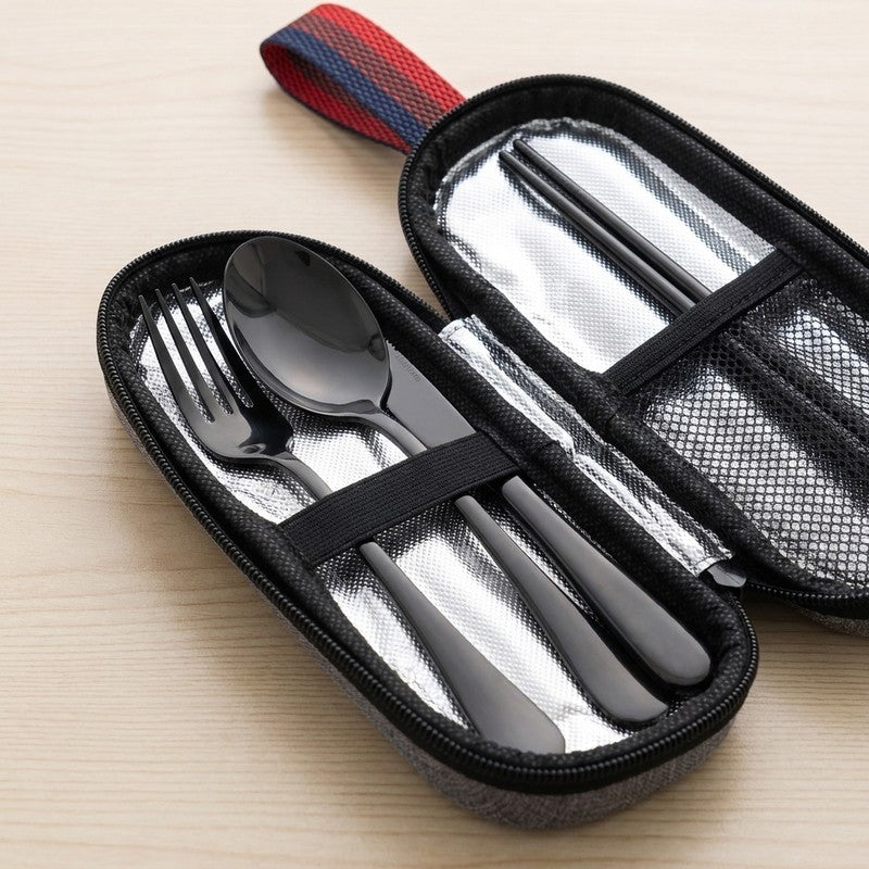 Set tacamuri de calatorie NextWave®, portabile si reutilizabile, fara zgomot la transport, cutit, furculit — detaliu vizual 3