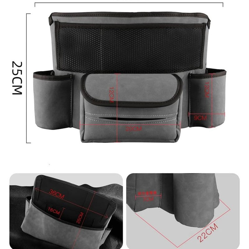 Organizator auto NextWave, 5 compartimente, suede & piele ecologica, gri, 36x25x22cm — detaliu vizual 3