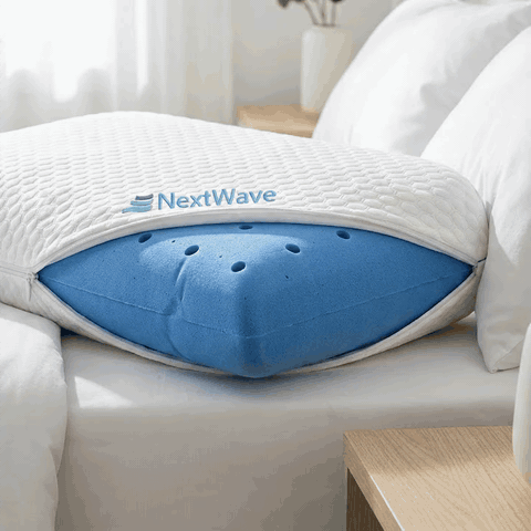 Perna ortopedica pentru dormit NextWave, Spuma cu Memorie cu gel ventilata, Husa detasabila cu 2 zone term — detaliu vizual 3