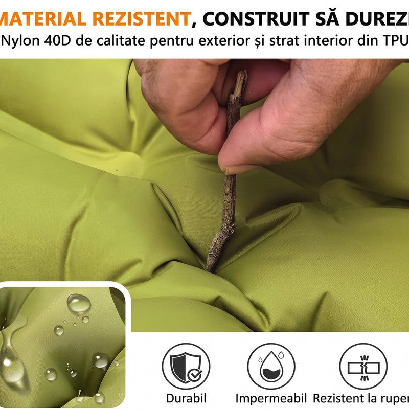 Saltea gonflabilă camping NextWave®️, suport confortabil cu pernă integrată, pompă de picior pentru umflar — detaliu vizual 3