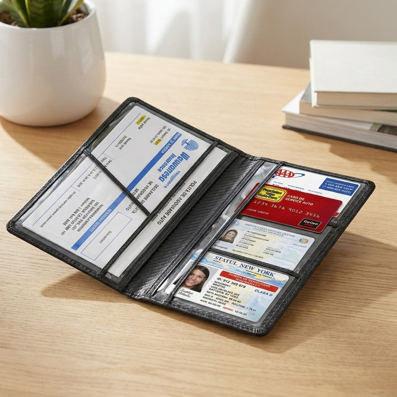 Organizator documente auto NextWave®, pentru talon, asigurare, permis si carduri, 6 compartimente cu feres — detaliu vizual 3