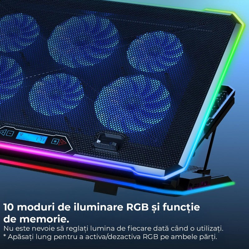 Stand De Racire pentru Laptop BeGenius® cu Suport pentru Telefon, 6 Ventilatoare ultra Silentioase, Cooler — detaliu vizual 3