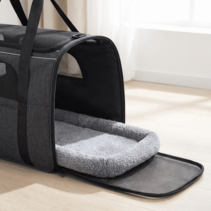 Geanta pentru transport animale mici NextWave®, pisica, caine, iepure, din panza, 45x35x33 cm, Baza rezistenta cu covoras, Us