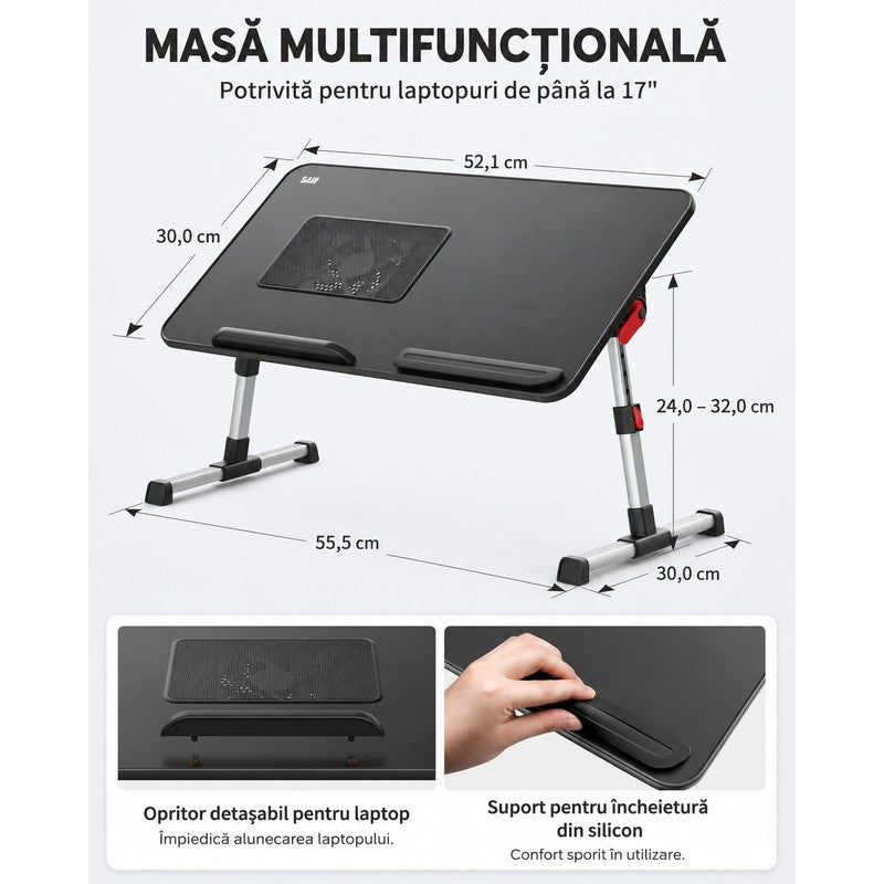 Masa Laptop Pliabila NextWave®, Ventilator Racire USB, Inclinare Ajustabila, Suport Reglabil pentru Pat si — detaliu vizual 4
