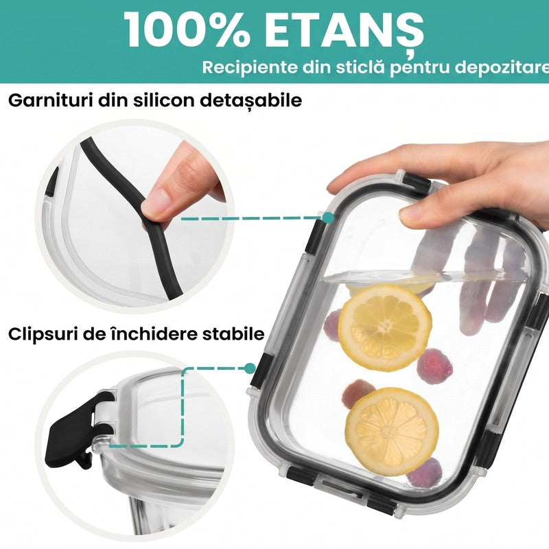 Set 15 Caserole Alimentare din sticla NextWave®️ Capace Etanse, Depozitare Frigider si Congelator, Potrivi — detaliu vizual 4