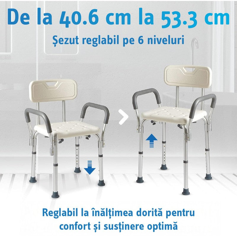 Scaun de dus si cada NextWave® cu spatar si brate captusite, inaltime reglabila 41–53 cm, suport greutate — detaliu vizual 4