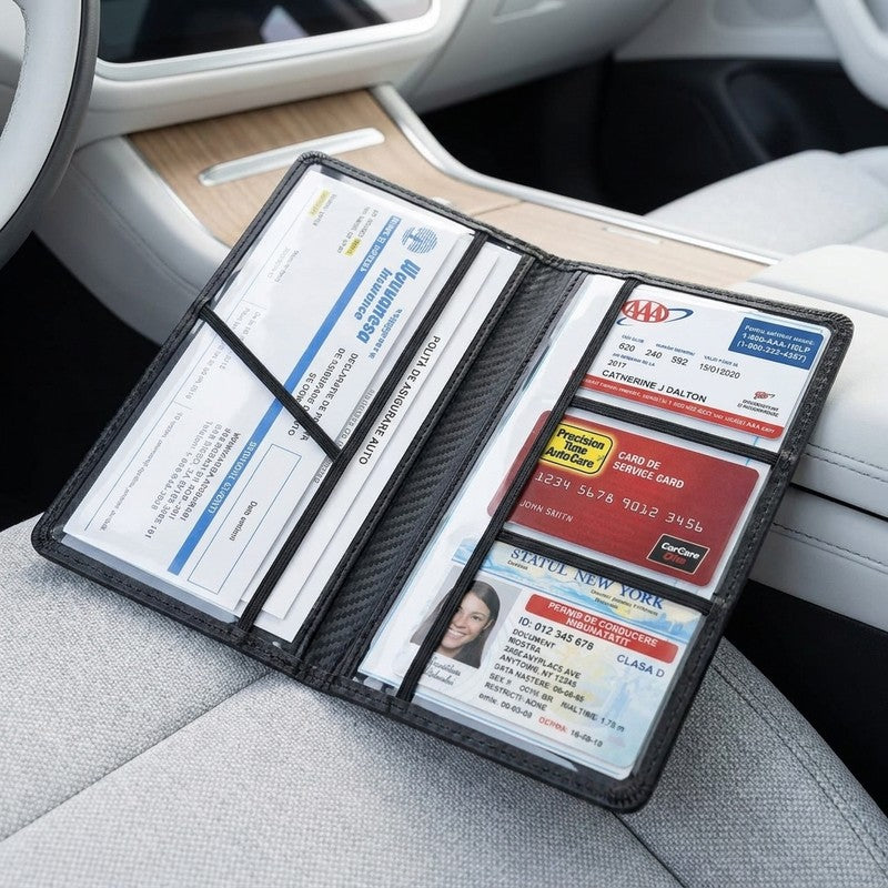 Organizator documente auto NextWave®, pentru talon, asigurare, permis si carduri, 6 compartimente cu feres — detaliu vizual 4