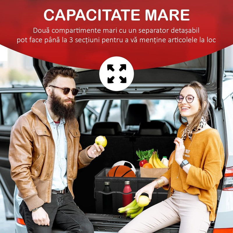 Organizator portbagaj auto NextWave®️ cu chingi de ancorare si capac, Multifunctional, Pliabil, 9 comparti — detaliu vizual 4