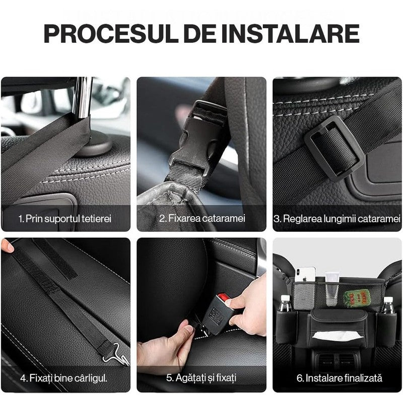 Organizator auto NextWave, 5 compartimente, suede & piele ecologica, gri, 36x25x22cm — detaliu vizual 4