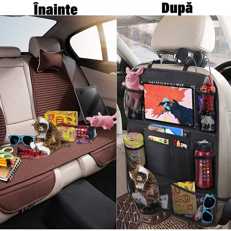 Set 2 organizatoare spatar scaun auto NextWave®️, protectie universala, buzunare multiple + buzunar mare p — detaliu vizual 4