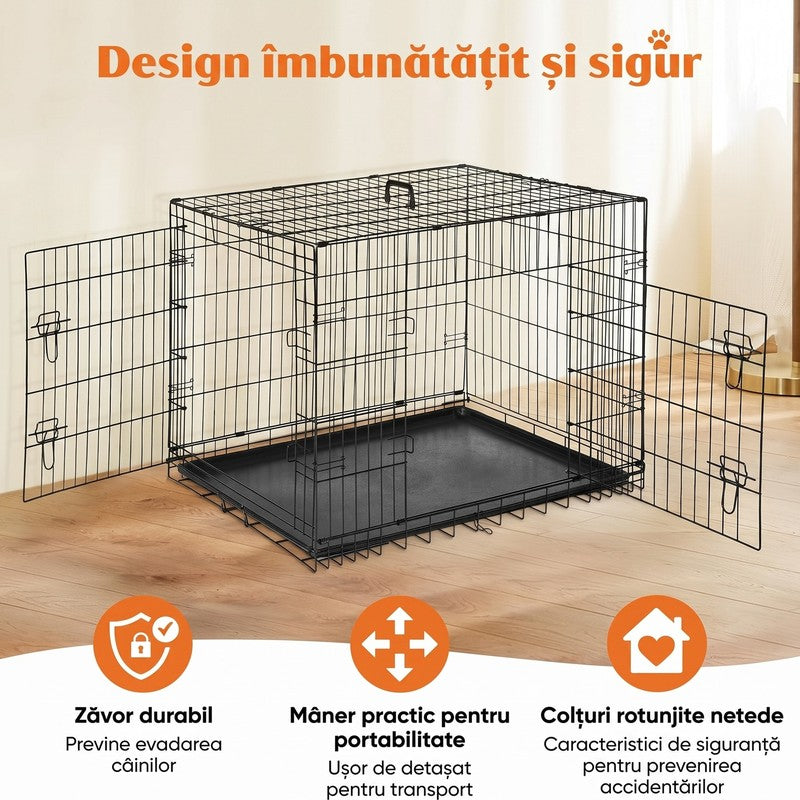 Cușcă pentru câini NextWave®️, design pliabil și portabil, 2 uși cu închidere sigură, tavă detașabilă etan — detaliu vizual 4